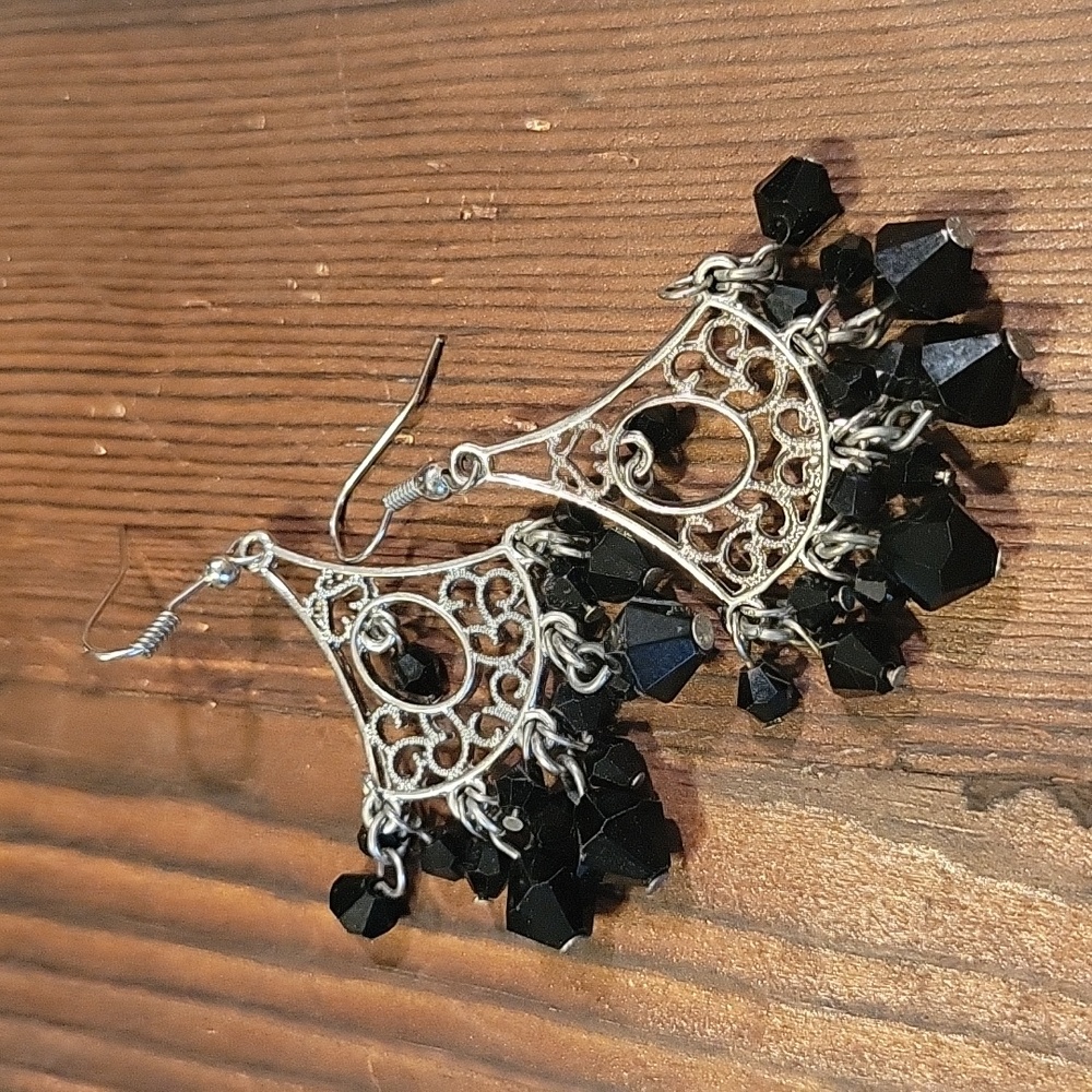 Black Beaded Chandelier Earrings